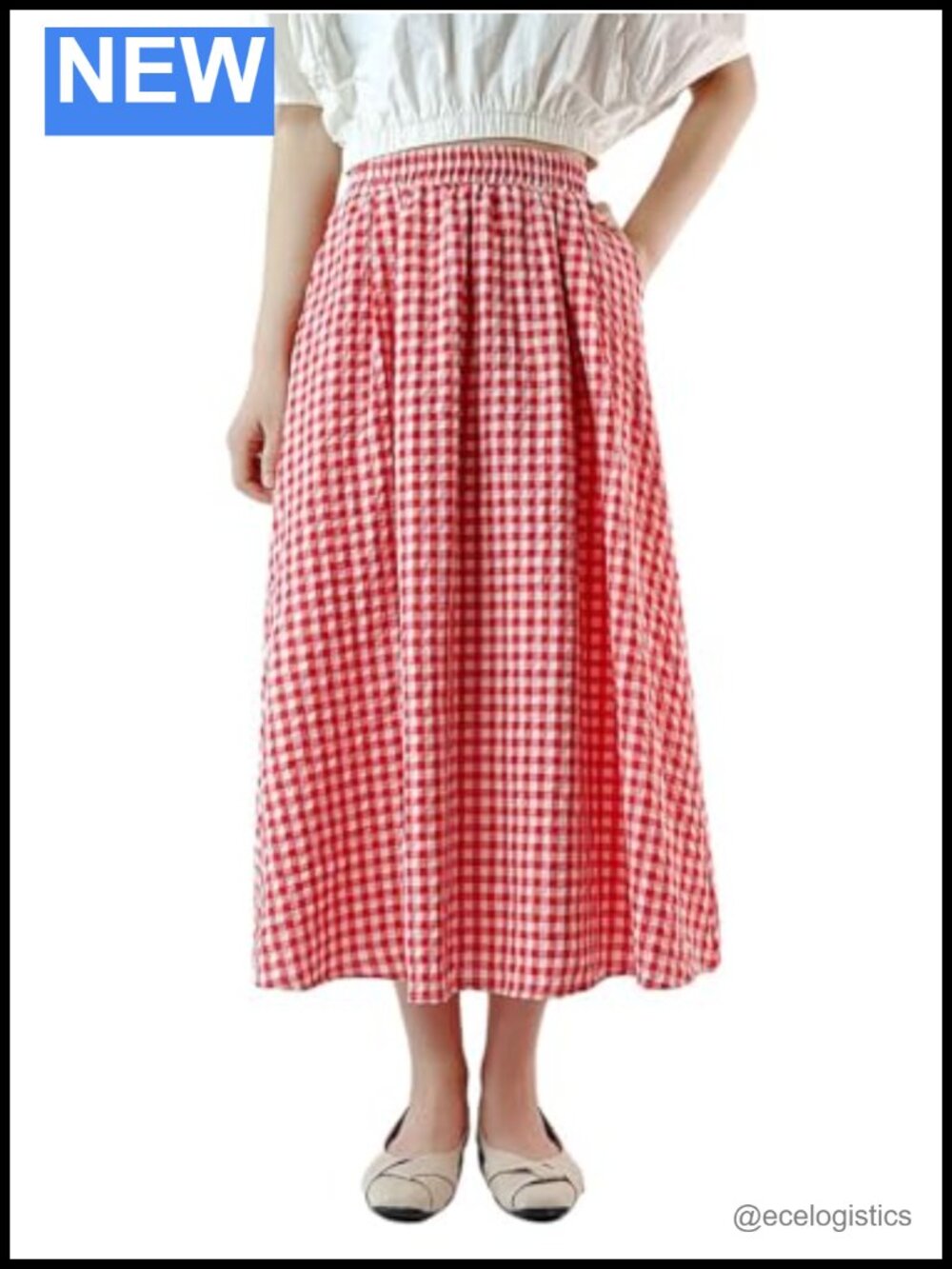 Women's Vintage Plaid Full A-Line Pleated Midi Skirt High Waist Pocket Cotton